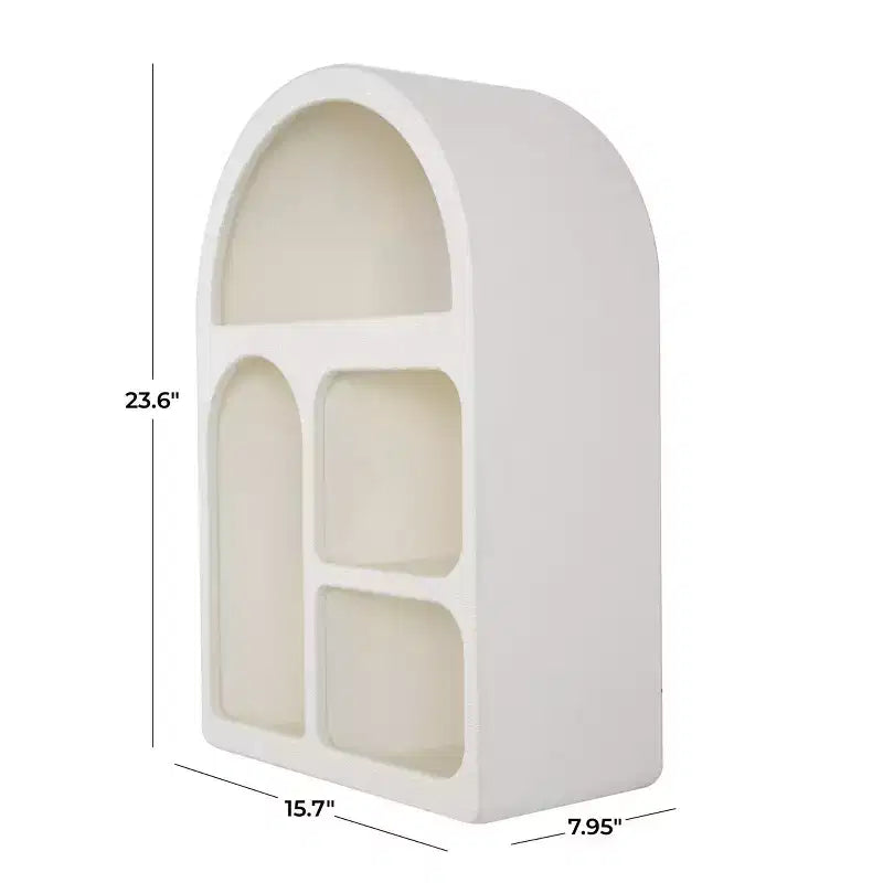 Estantería de pared arqueada geométrica de madera de 60x40 cm con formas de bloques color crema - Estilo tradicional, sin montaje, almacenamiento abierto
