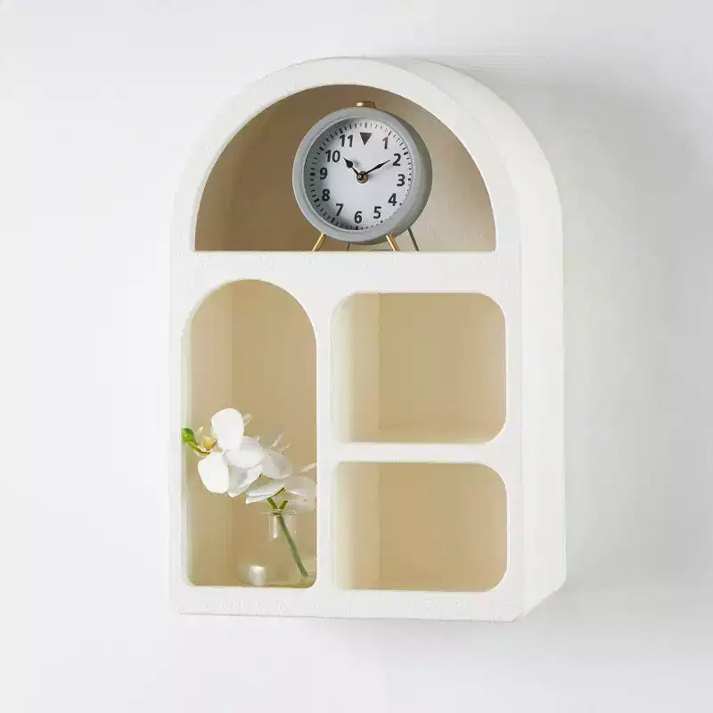 Estantería de pared arqueada geométrica de madera de 60x40 cm con formas de bloques color crema - Estilo tradicional, sin montaje, almacenamiento abierto