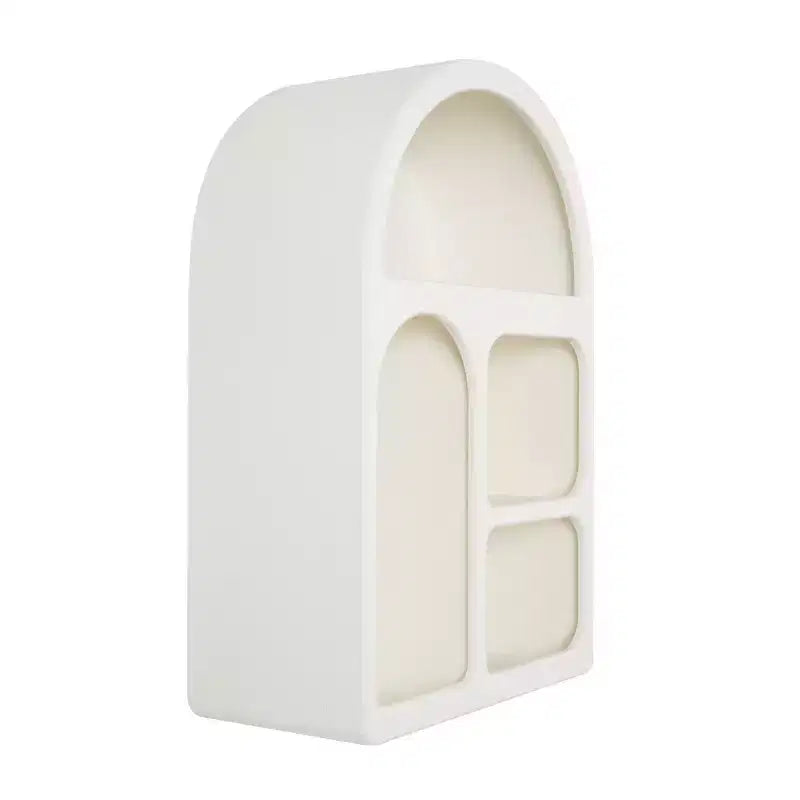 Estantería de pared arqueada geométrica de madera de 60x40 cm con formas de bloques color crema - Estilo tradicional, sin montaje, almacenamiento abierto