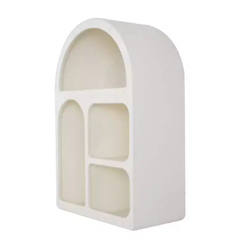 Estantería de pared arqueada geométrica de madera de 60x40 cm con formas de bloques color crema - Estilo tradicional, sin montaje, almacenamiento abierto