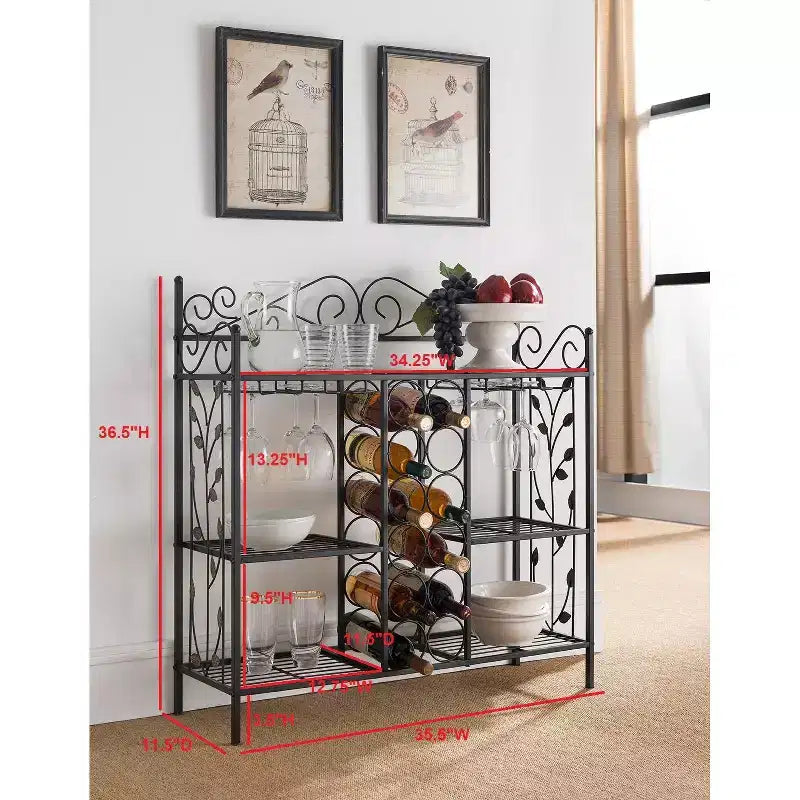 Mesa Consola de Metal con Botellero, Armario Bar para Licores con Soporte para Copas