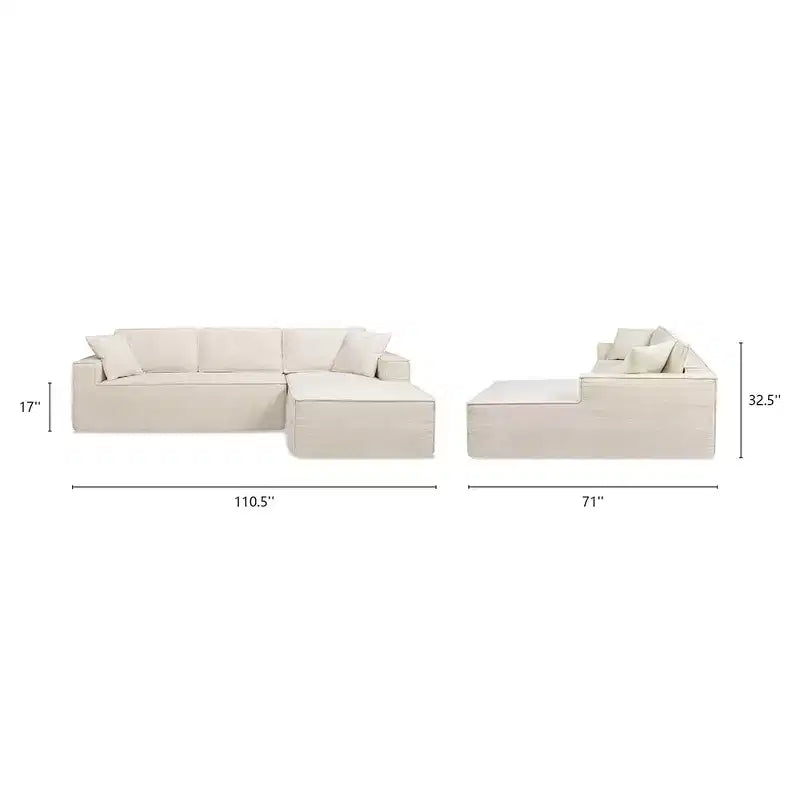 Brenley 110.5 Sofá seccional en caja RAF, chenilla gris ceniza