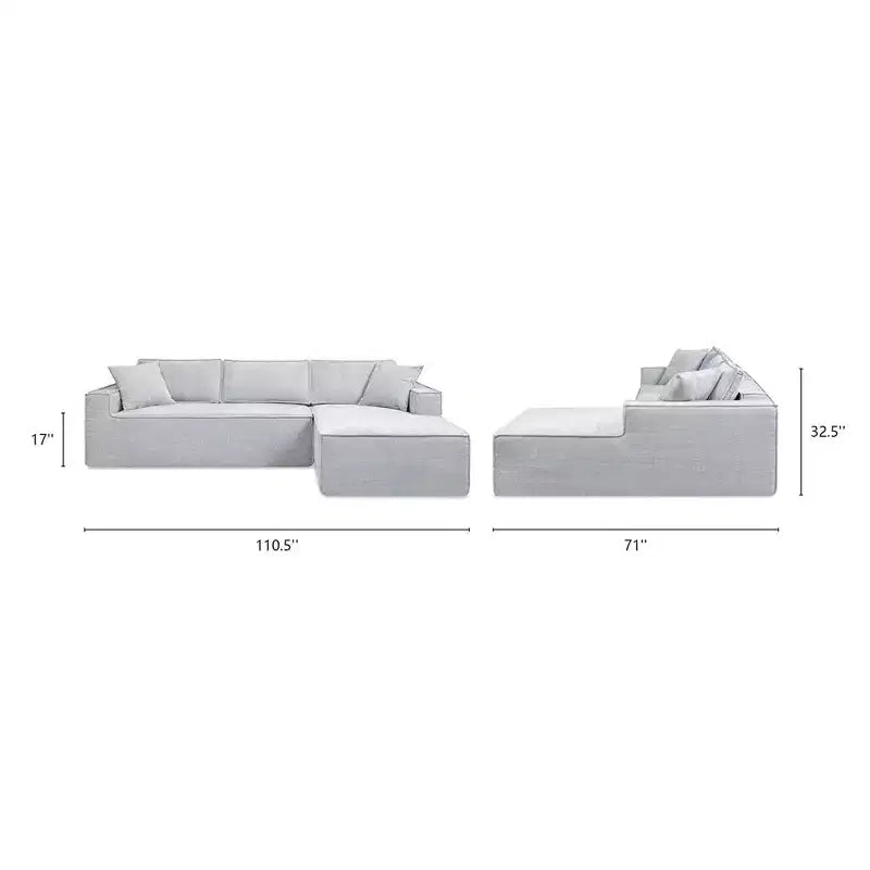Brenley 110.5 Sofá seccional en caja RAF, chenilla gris ceniza