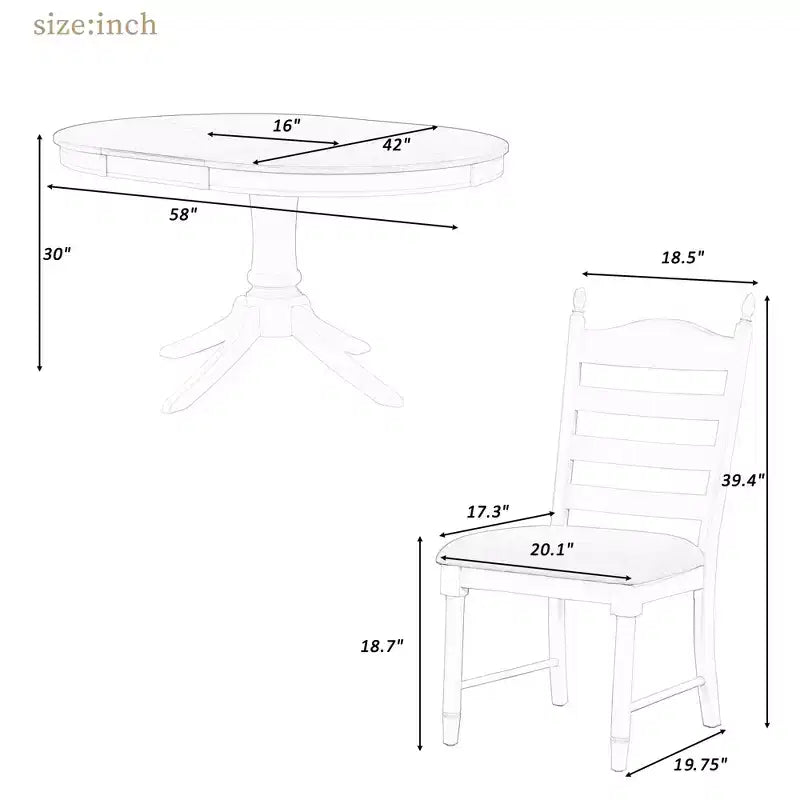 Mesa de comedor retro funcional de 5 piezas con mesa de comedor redonda extensible y 4 sillas de comedor tapizadas