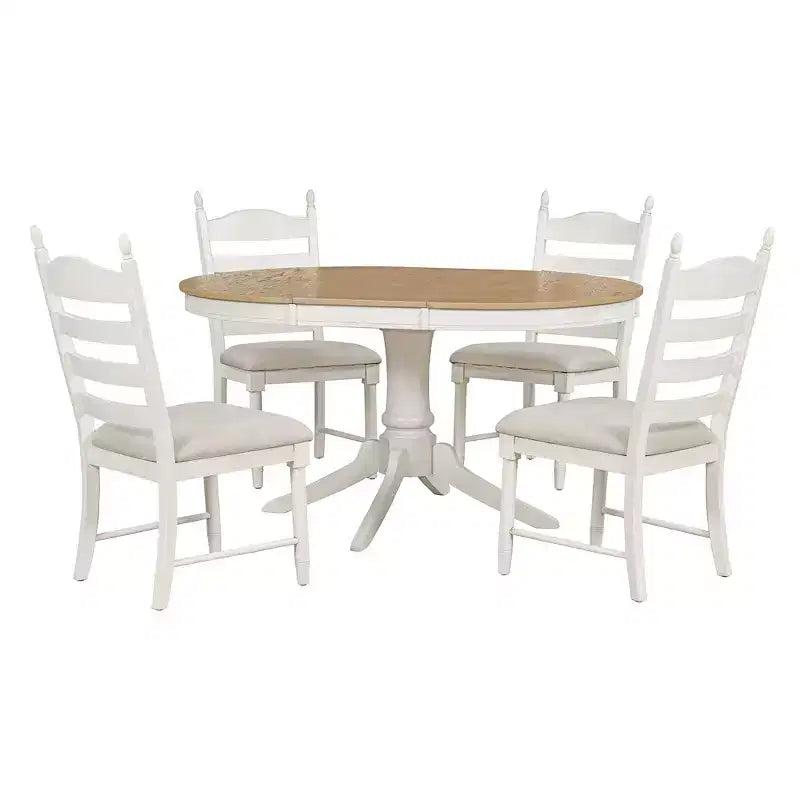 Mesa de comedor retro funcional de 5 piezas con mesa de comedor redonda extensible y 4 sillas de comedor tapizadas