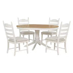 Mesa de comedor retro funcional de 5 piezas con mesa de comedor redonda extensible y 4 sillas de comedor tapizadas