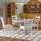 Mesa de comedor retro funcional de 5 piezas con mesa de comedor redonda extensible y 4 sillas de comedor tapizadas