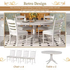 Mesa de comedor retro funcional de 5 piezas con mesa de comedor redonda extensible y 4 sillas de comedor tapizadas