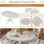 Mesa de comedor retro funcional de 5 piezas con mesa de comedor redonda extensible y 4 sillas de comedor tapizadas
