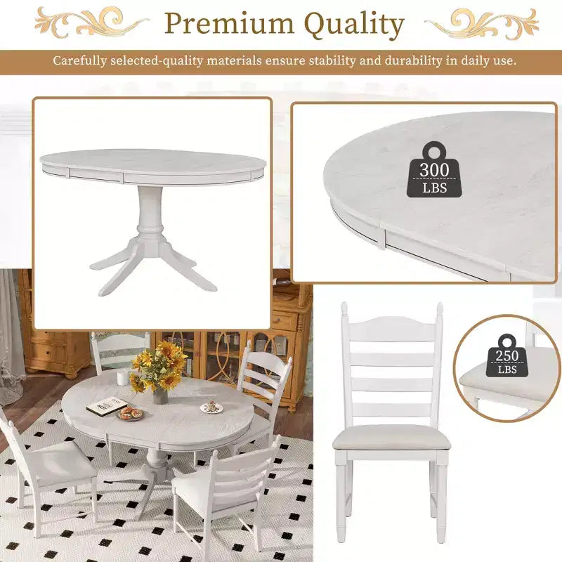 Mesa de comedor retro funcional de 5 piezas con mesa de comedor redonda extensible y 4 sillas de comedor tapizadas