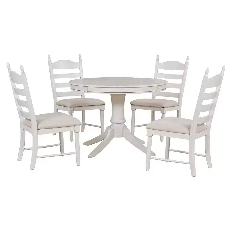 Mesa de comedor retro funcional de 5 piezas con mesa de comedor redonda extensible y 4 sillas de comedor tapizadas