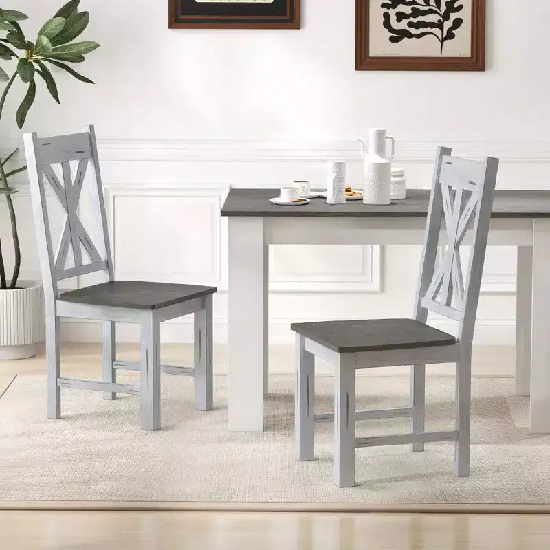 Juego de 2/4 sillas de comedor de madera con estructura de madera de caucho y elegante respaldo hueco