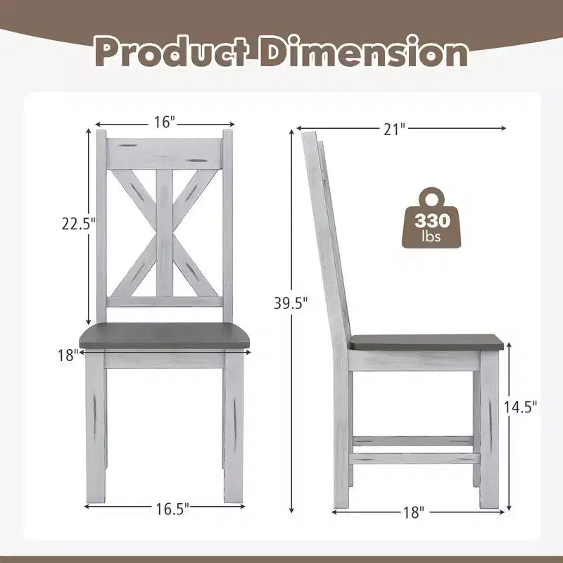 Juego de 2/4 sillas de comedor de madera con estructura de madera de caucho y elegante respaldo hueco