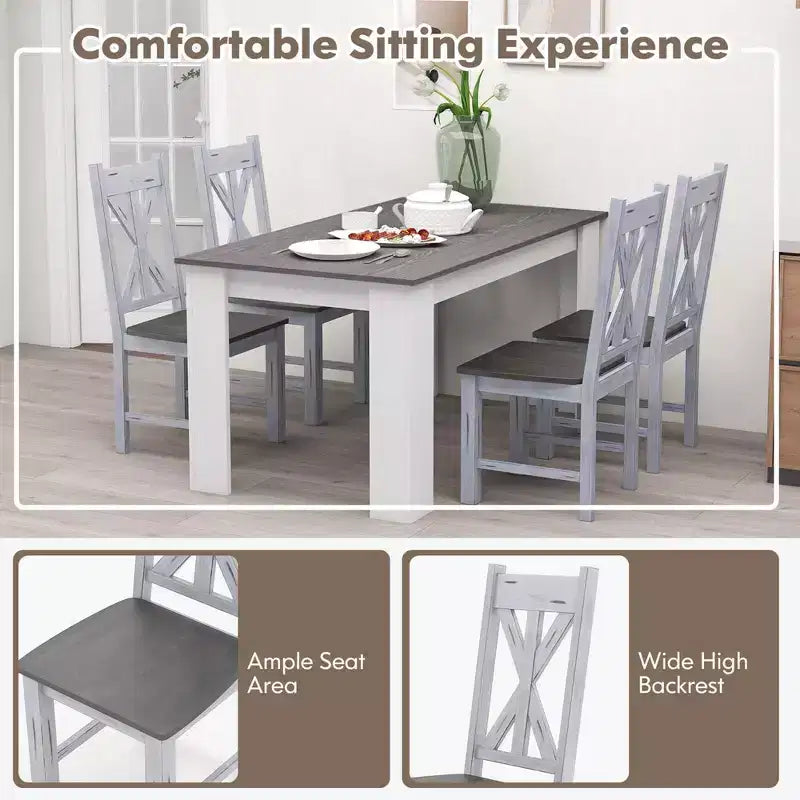 Juego de 2/4 sillas de comedor de madera con estructura de madera de caucho y elegante respaldo hueco