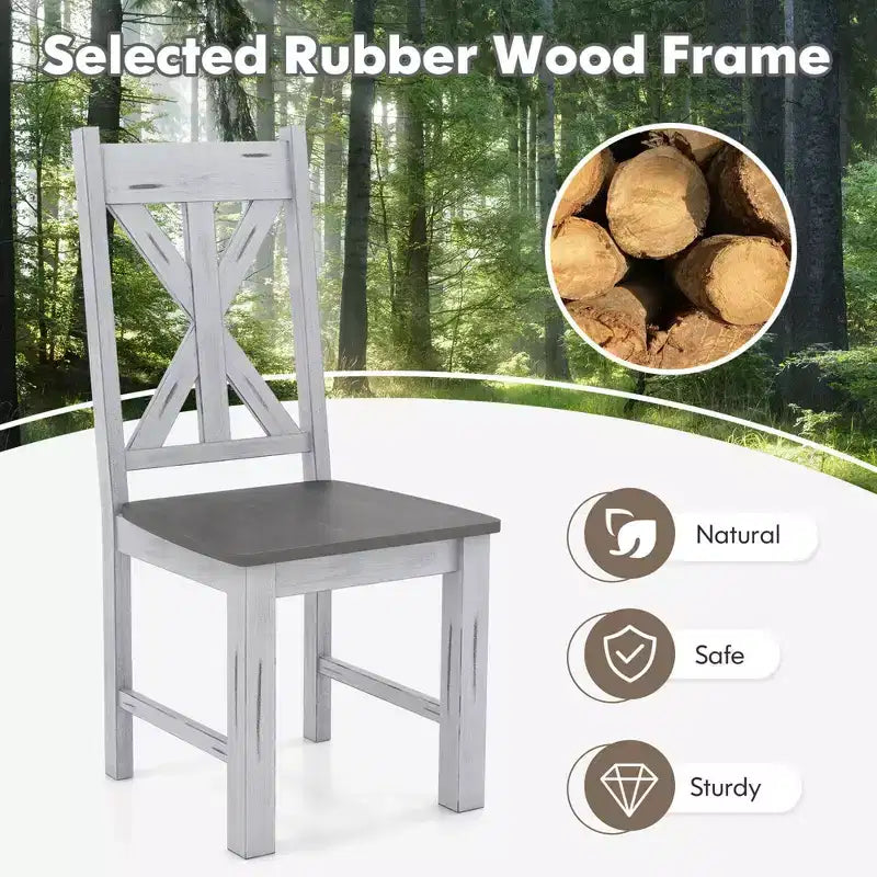 Juego de 2/4 sillas de comedor de madera con estructura de madera de caucho y elegante respaldo hueco