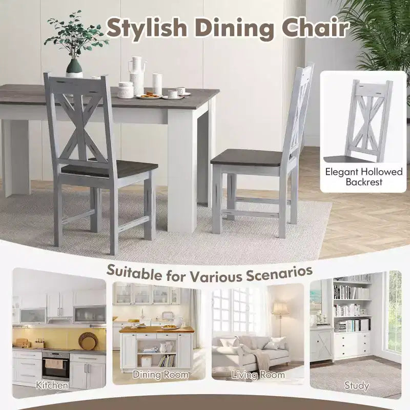 Juego de 2/4 sillas de comedor de madera con estructura de madera de caucho y elegante respaldo hueco