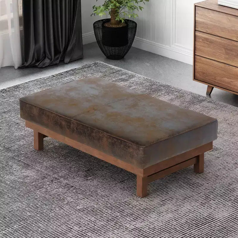 Puf otomana Temzyl moderno, tapizado, de madera de caucho para cóctel