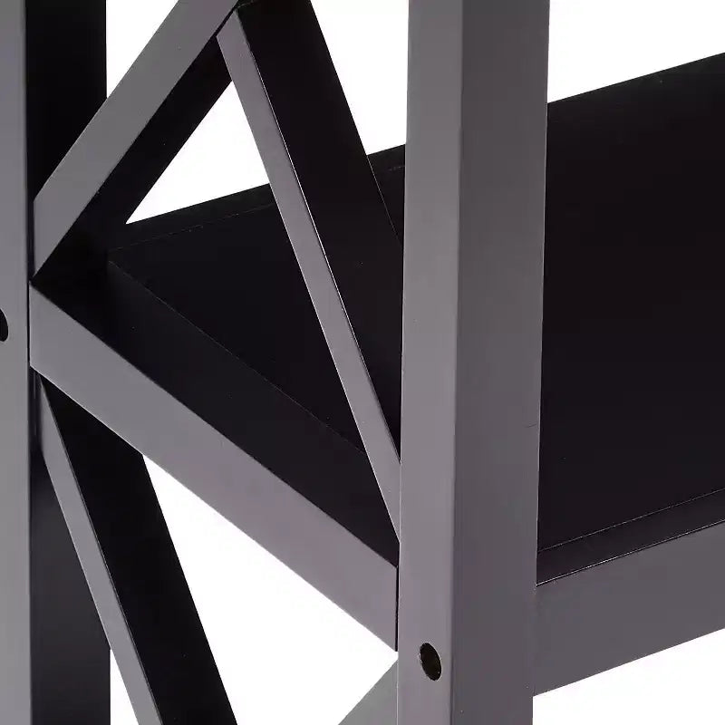 Mesa de sofá consola de entrada de 3 niveles con diseño en X y estantes, negra