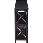 Mesa de sofá consola de entrada de 3 niveles con diseño en X y estantes, negra