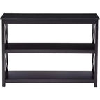 Mesa de sofá consola de entrada de 3 niveles con diseño en X y estantes, negra