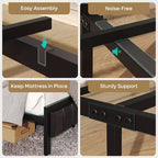 Base de cama Bestier tamaño matrimonial/king/queen, cabecero tapizado, cama de plataforma LED con estantes triples plegables y estación de carga en el cabecero de almacenamiento