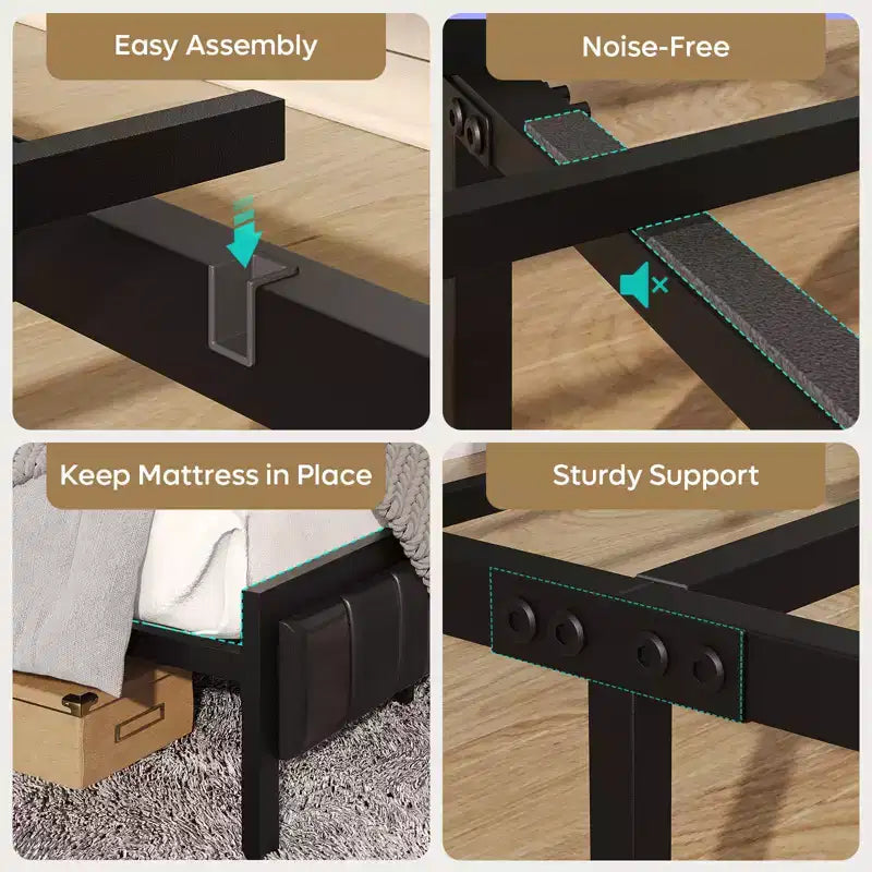 Base de cama Bestier tamaño matrimonial/king/queen, cabecero tapizado, cama de plataforma LED con estantes triples plegables y estación de carga en el cabecero de almacenamiento