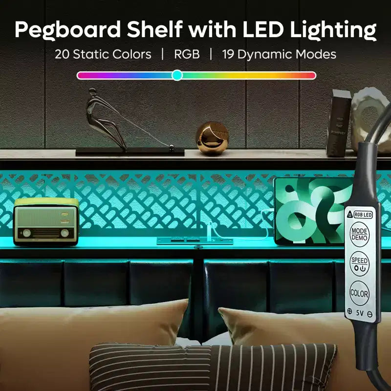 Base de cama Bestier tamaño matrimonial/king/queen, cabecero tapizado, cama de plataforma LED con estantes triples plegables y estación de carga en el cabecero de almacenamiento
