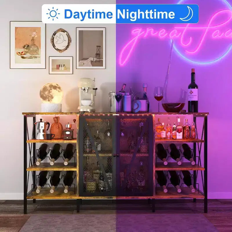 Vinoteca de 55 pulgadas, mueble licorero moderno con botellero y puerta de malla, aparador para sala de estar, cocina, entrada