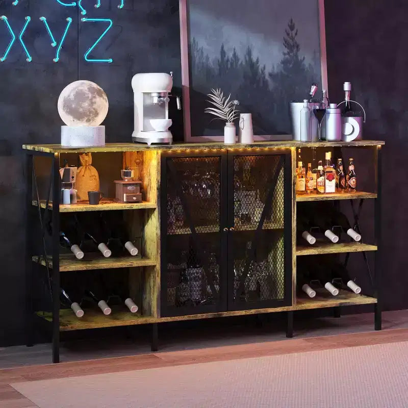 Vinoteca de 55 pulgadas, mueble licorero moderno con botellero y puerta de malla, aparador para sala de estar, cocina, entrada