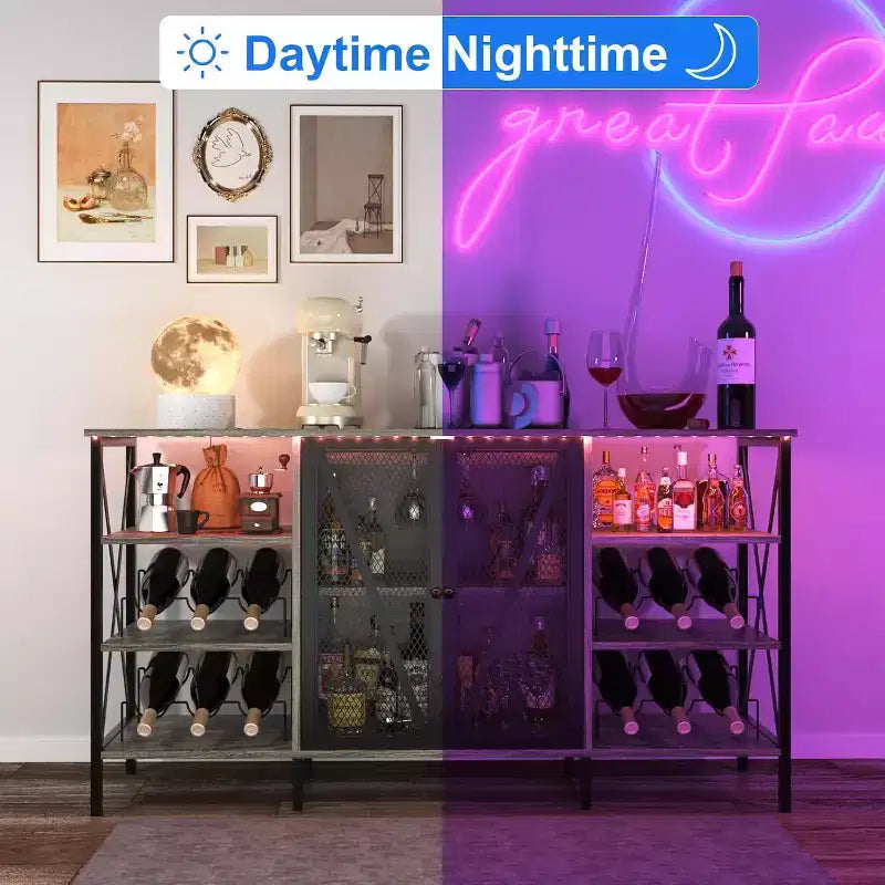 Vinoteca de 55 pulgadas, mueble licorero moderno con botellero y puerta de malla, aparador para sala de estar, cocina, entrada