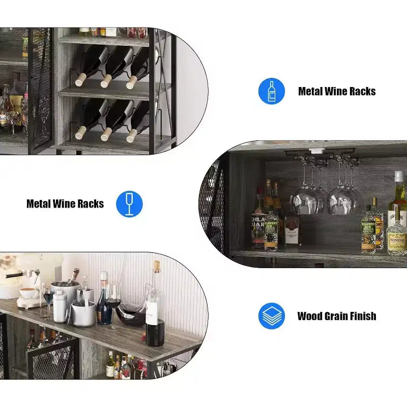 Vinoteca de 55 pulgadas, mueble licorero moderno con botellero y puerta de malla, aparador para sala de estar, cocina, entrada