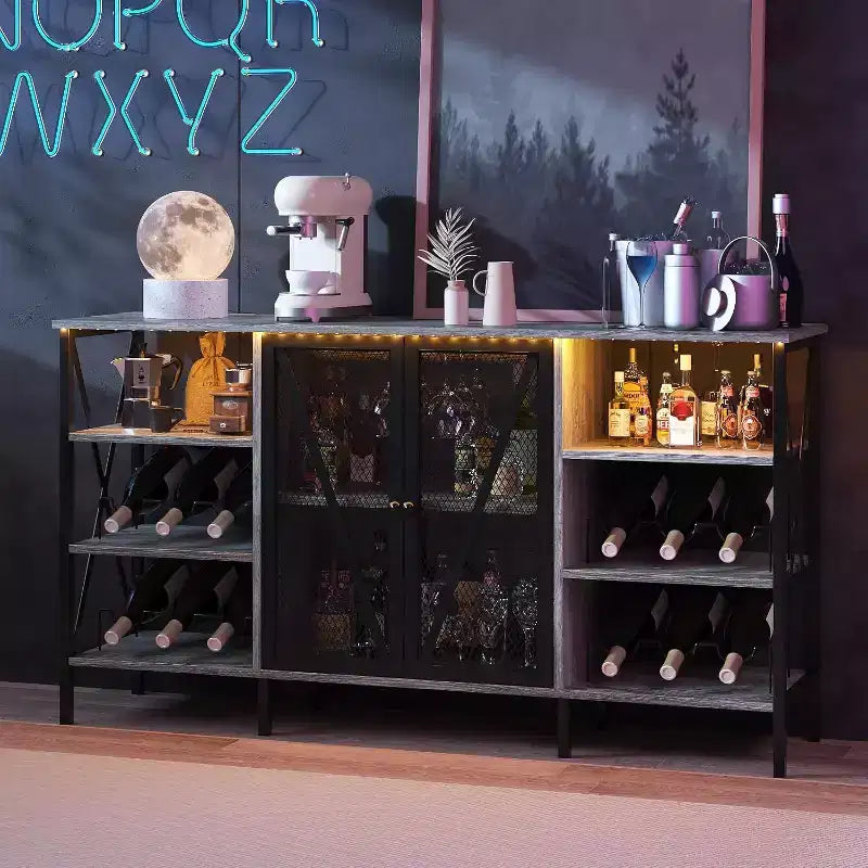 Vinoteca de 55 pulgadas, mueble licorero moderno con botellero y puerta de malla, aparador para sala de estar, cocina, entrada