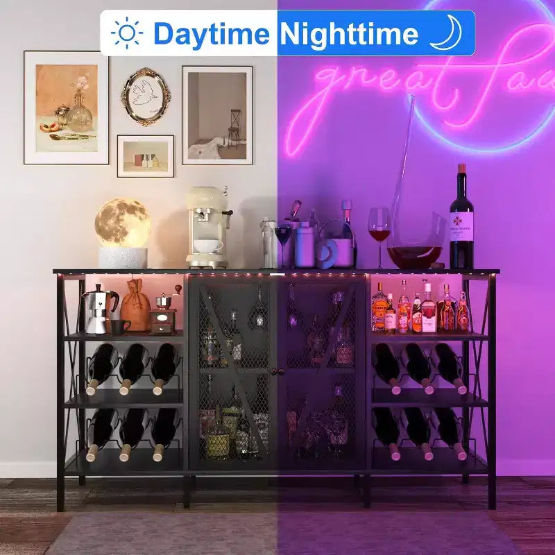 Vinoteca de 55 pulgadas, mueble licorero moderno con botellero y puerta de malla, aparador para sala de estar, cocina, entrada