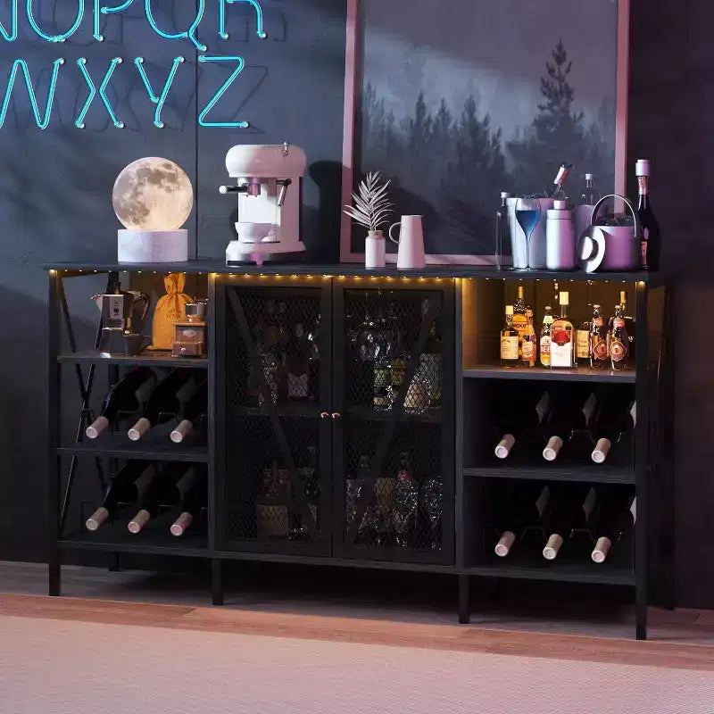 Vinoteca de 55 pulgadas, mueble licorero moderno con botellero y puerta de malla, aparador para sala de estar, cocina, entrada