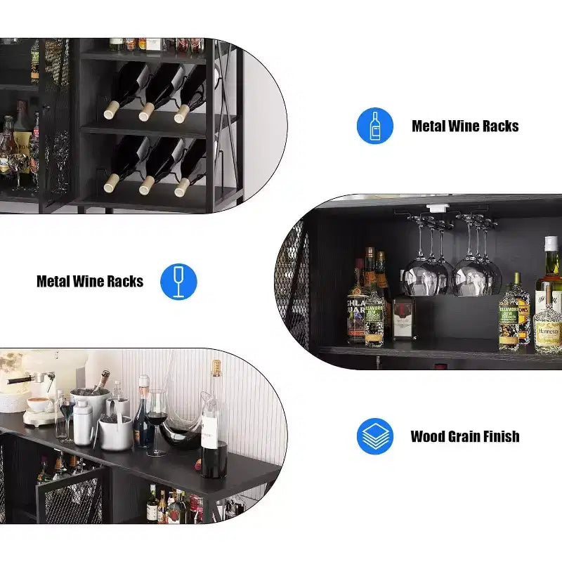 Vinoteca de 55 pulgadas, mueble licorero moderno con botellero y puerta de malla, aparador para sala de estar, cocina, entrada