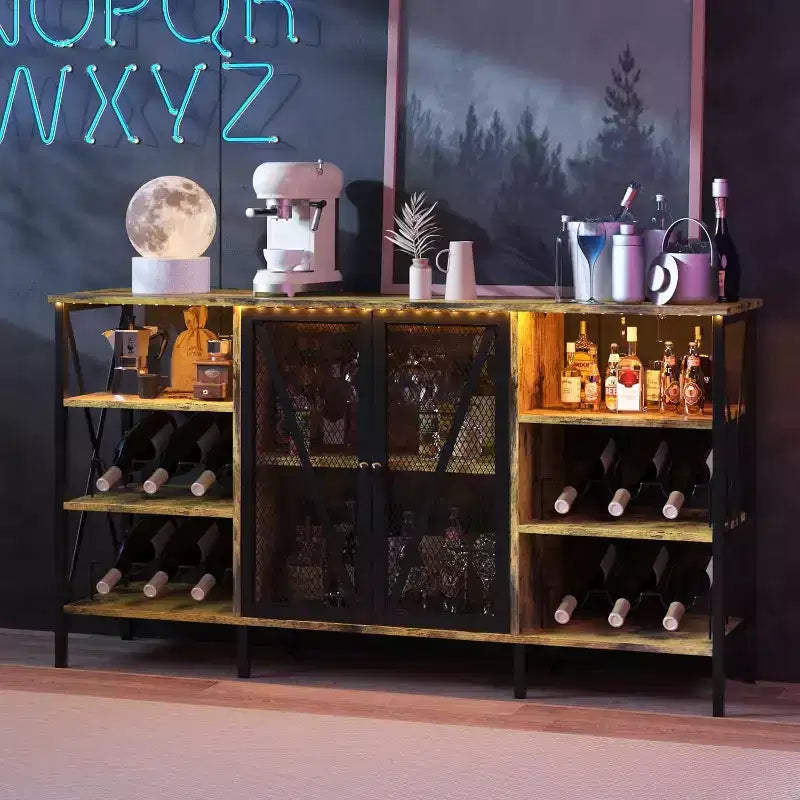 Vinoteca de 55 pulgadas, mueble licorero moderno con botellero y puerta de malla, aparador para sala de estar, cocina, entrada