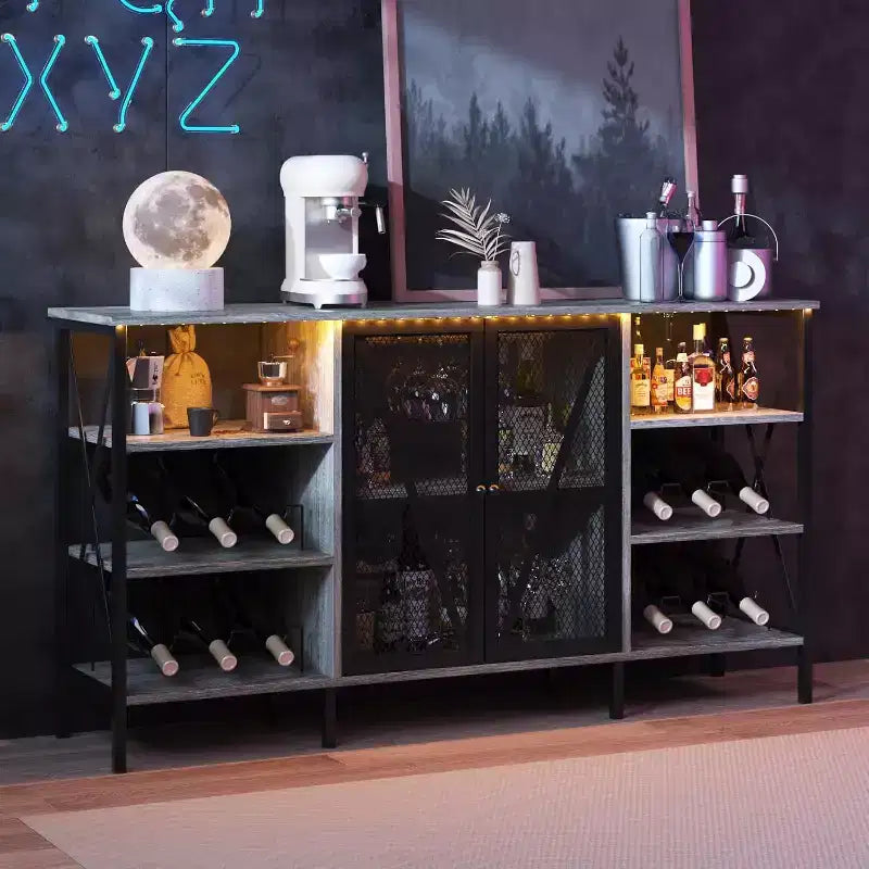 Vinoteca de 55 pulgadas, mueble licorero moderno con botellero y puerta de malla, aparador para sala de estar, cocina, entrada