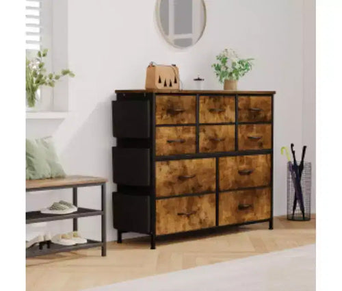 Cómoda de tela de 10 cajones con estructura de hierro+MDF+PB, tela no tejida catiónica,