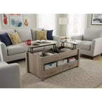 Mesa de centro elevable doble con amplio espacio de almacenamiento - Mesa multifuncional rústica estilo granja gris claro para sala de estar y oficina en casa