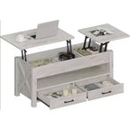 Dual Lift Top Coffee Table with Spacious Storage - Rustic Farmhouse Light Gray Multi-Functional Table for Living Room & Home Office