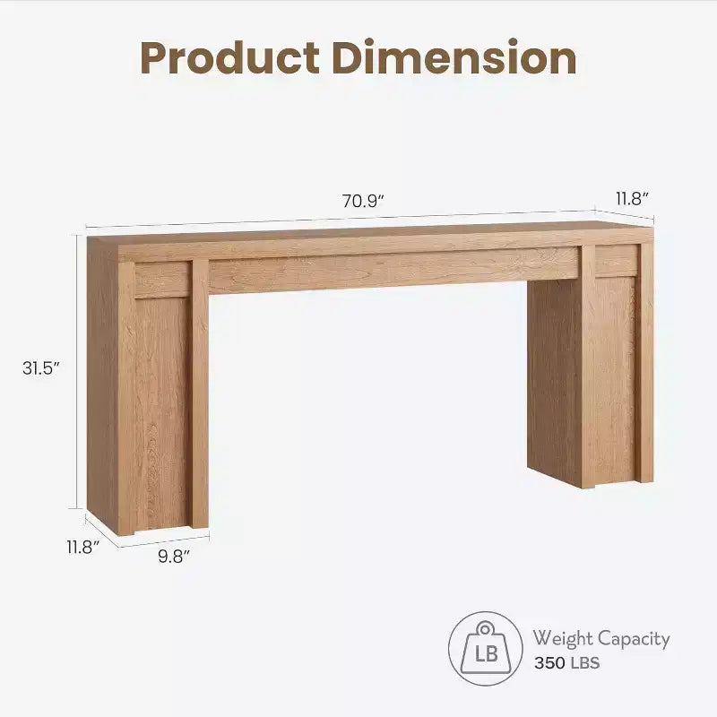Mesa consola extralarga de 70 pulgadas, mesa de sofá de madera para entrada, vestíbulo, pasillo y detrás del sofá