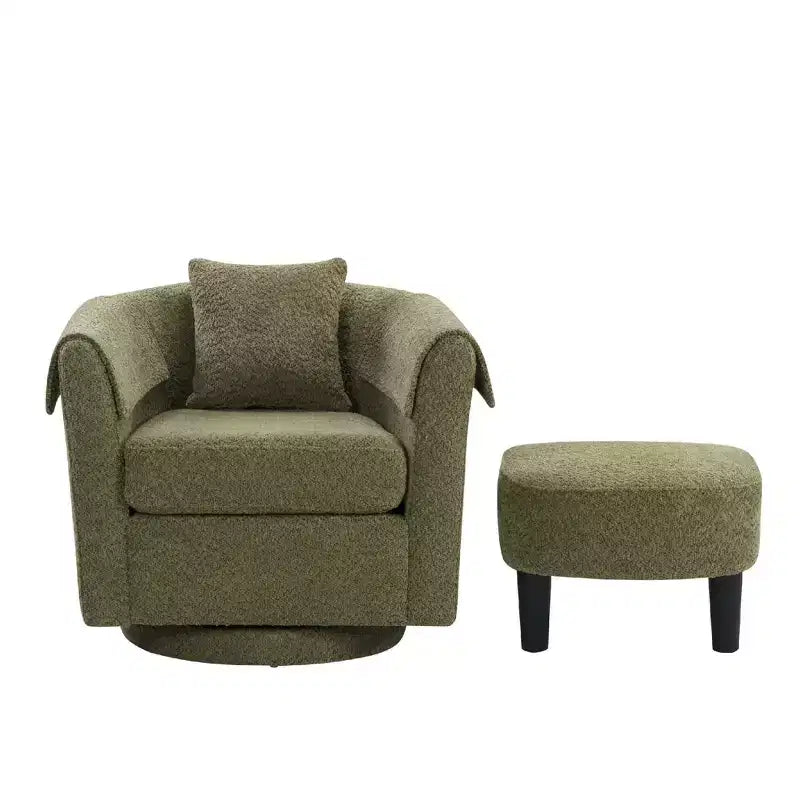 Sillón Moderno Giratorio con Otomana, Sillas de Barril de Chenilla con Cojín Trasero Extraíble y 2 Fundas para Reposabrazos, Sillón de Lectura