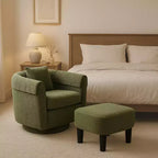 Sillón Moderno Giratorio con Otomana, Sillas de Barril de Chenilla con Cojín Trasero Extraíble y 2 Fundas para Reposabrazos, Sillón de Lectura