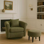 Sillón Moderno Giratorio con Otomana, Sillas de Barril de Chenilla con Cojín Trasero Extraíble y 2 Fundas para Reposabrazos, Sillón de Lectura