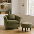 Sillón Moderno Giratorio con Otomana, Sillas de Barril de Chenilla con Cojín Trasero Extraíble y 2 Fundas para Reposabrazos, Sillón de Lectura