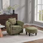 Sillón Moderno Giratorio con Otomana, Sillas de Barril de Chenilla con Cojín Trasero Extraíble y 2 Fundas para Reposabrazos, Sillón de Lectura