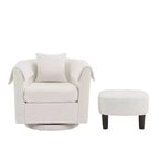 Sillón Moderno Giratorio con Otomana, Sillas de Barril de Chenilla con Cojín Trasero Extraíble y 2 Fundas para Reposabrazos, Sillón de Lectura