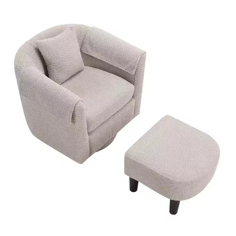 Sillón Moderno Giratorio con Otomana, Sillas de Barril de Chenilla con Cojín Trasero Extraíble y 2 Fundas para Reposabrazos, Sillón de Lectura