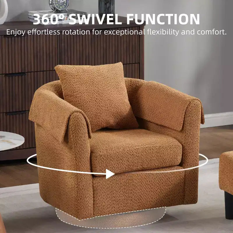Sillón Moderno Giratorio con Otomana, Sillas de Barril de Chenilla con Cojín Trasero Extraíble y 2 Fundas para Reposabrazos, Sillón de Lectura
