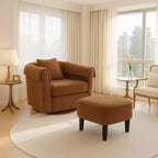 Sillón Moderno Giratorio con Otomana, Sillas de Barril de Chenilla con Cojín Trasero Extraíble y 2 Fundas para Reposabrazos, Sillón de Lectura